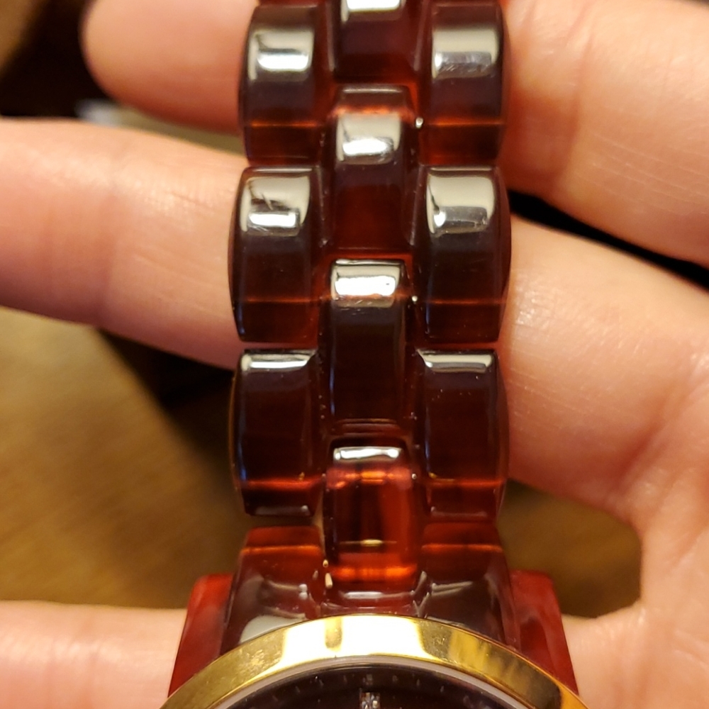 Michael Kors Red Acrylic and Rose Gold Watch - Picture 2 of 5